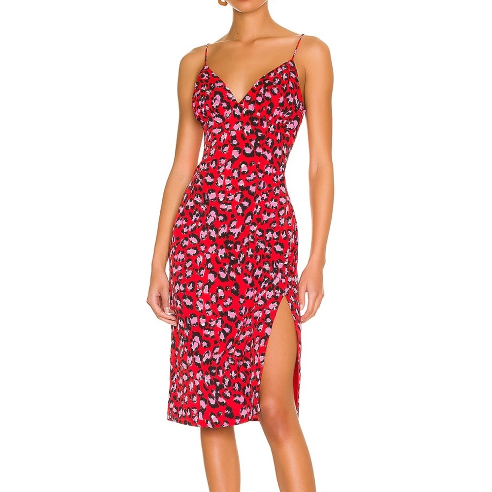 More To Come Anika Midi Dress in Red Leopard Size: xxs